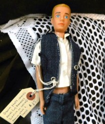 12" EARLY 1960s BLONDE MOLDED HAIR KEN DOLL, DENIM OUTFIT, WHITE RUNNERS